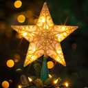 Dazzle Bright 11'' Star Tree Topper, Glitter Christmas Tree Top with 10 Lights, Xmas Tree Decoration (Gold)