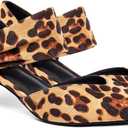 Coutgo Womens Low Kitten Heel Dress Shoes Pointed Toe Slip on Ankle Strap Cutout Elegant Party Wedding Pumps (9, Leopard)