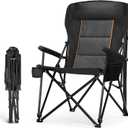 HIGH POINT SPORTS Oversized Folding Camping Chairs for Adults, High Backrest Heavy Duty Lawn Chairs Support 500 LBS Portable Collapsible Camp Chairs with Cup Holders,Side Pocket, Black