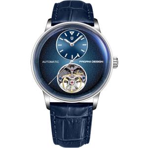 Pagani Design Men's Automatic Mechanical Watch Exposed Mechanical Movement 42mm 316L Stainless Steel with PU Leather Strap 100m Water Resistant (10ATM) Self-Winding Sapphire Crystal Glass (Blue)