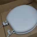 Mayfair Padded Toilet Seat, Cushioned Soft Vinyl over Wood Core Seat, Secure Hinges, Easy Clean, Made in USA, Round, White