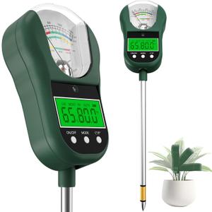 7-in-1 Soil Test Kit, Soil Moisture Meter/pH Meter/Light Intensity/Fertility/Air & Soil Hygrometer Temperature with Large Dual Display for Garden,Lawn, Farm, Indoor Outdoor Plants-OliveGreen