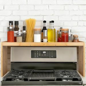 Over the Stove Spice Shelf, 33" Bamboo Stove Top Spice Rack Organizer