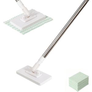 Mini Mop for Corners,Cloth Changing Mini Mop,Zero Touch MiniMop,Automatic Hands Free Push Pull Handle,Disposable Dust Mop with 10 Reusable Cloths for Wall Bathroom Toilet Corners Cleaning