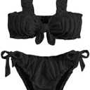 SHENHE Women's 2 Piece Cute Ruffle Swimsuit Knot Front Eyelet Tie Side Cut Bikini Set, M