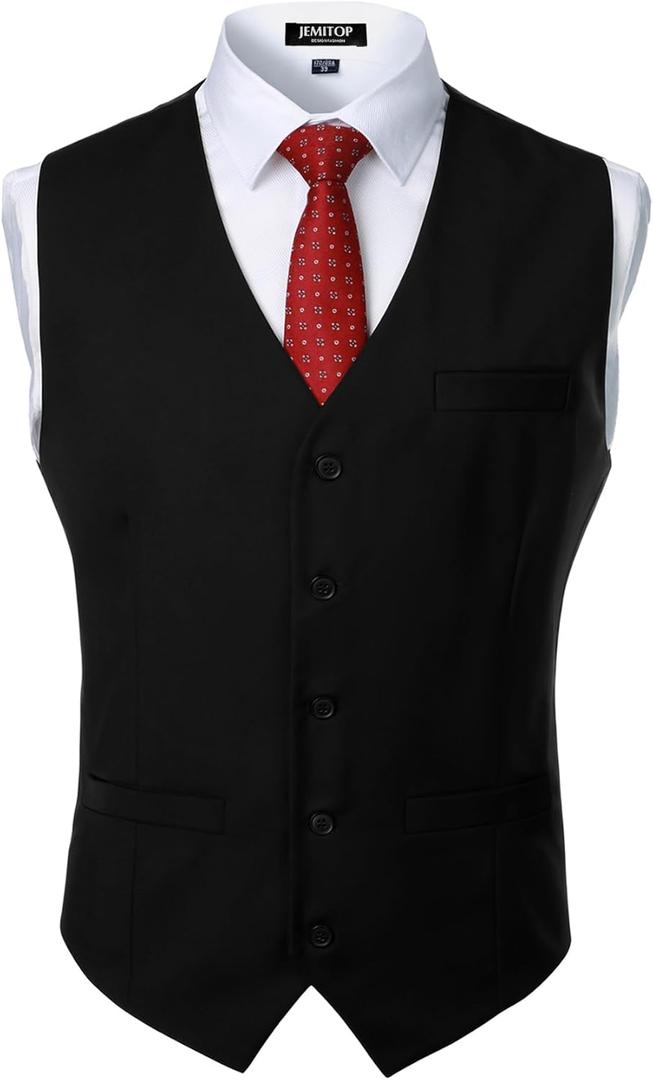 JEMITOP Men's Classic Slim Fit Dress Vest Formal Wedding Prom Tuxedo Suit Vest with Pocket (Black, S)