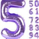 Purple 5 Balloon, Number Balloon 40 Inch, Purple Party Supplies, 5th Birthday Balloon Decorations, 5 Number Balloons, Number 5 Balloon