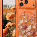 DOMAVER for iPhone 17 Pro Max Case, Magnetic Phone Case for iPhone 17 Pro Max [Compatible with MagSafe] Slim Fit Flowers Floral Design Shockproof Protective Bumper Women Girls Cover, Spring-Orange