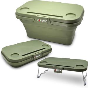 Collapsible Basket with Built-in Table, 17Qt Leak-Proof Foldable Bucket, Anti-Slip Pad, Anti-Collapse Supporter, 3-in-1 Multipurpose Design for Picnic, Camping, Fishing, Car Organizer, Wash, Green