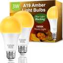 Amber Sleep Light Bulbs: 3W Amber Warm Light Bulb 1800K, Blue Light Blocking Dim Light Bulbs 40W Equivalent, E26 Bulbs for Mood Soothing, Bedroom and Baby Nursery, 2 Pack