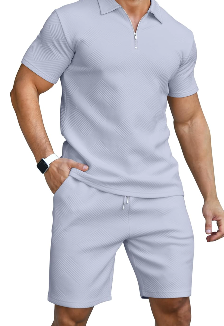 KUYIGO Men's Polo Shirt and Shorts Set Summer Outfits Fashion Casual Short Sleeve Suit for Men 2 Piece Tracksuit, XXXL