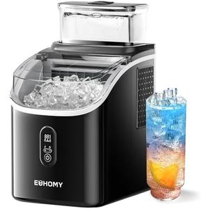 EUHOMY Ice Cube Maker Machine Countertop with External Water Tank, 34Lbs, 16Pcs Ready in 13 Mins, 2 Ways to Add Water, Auto-Cleaning, with Ice Scoop & Basket, for Home/Kitchen/Office/Bar (Black)