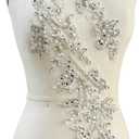 SaeYz Handmade Shining Acrylic Rhinestones on lace Applique Sequins Trimming Patches for Dress Clothing Accessories 4.3X23.6in (Silver)