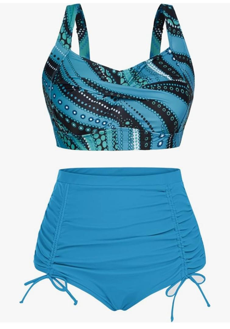 Hanna Nikole Women Plus Size Two Piece Swimsuit Sets Twist Front Bikini Bathing Suit with Drawstring Ruched Bottom 12W
