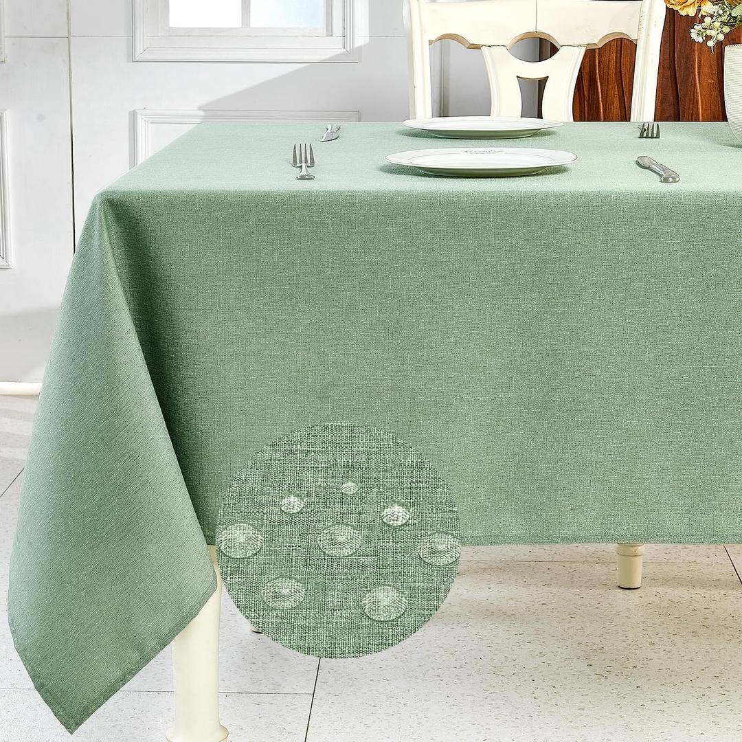 IVAPUPU Textured Linen Table Cloth for Rectangle Table - Sage Green Tablecloths Rectangular Waterproof Wrinkle Free Wipeable Dining Cover for Spring Wedding Birthday Kitchen Decor, 60 x 84 Inch