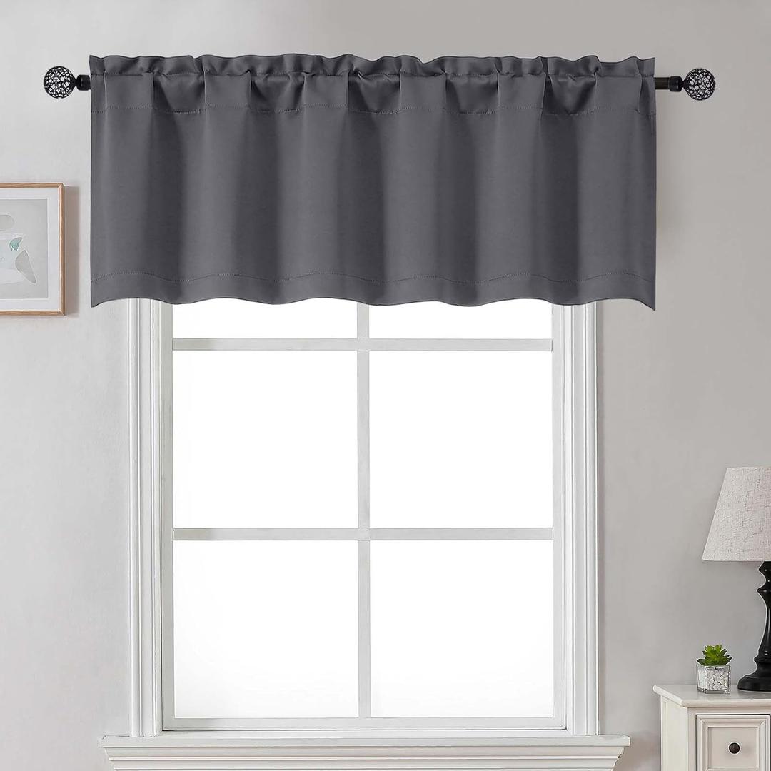 Gwine Charcoal Grey Valance for Windows, Small Blackout Valance Kitchen Curtains for Bathroom Basement, Modern Rod Pocket Thermal Insulated Window Treatment, 60" Wx18 L, 1 Piece