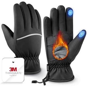 Winter Gloves Men Women Made with 3M Insulation & Plush Lining, -10F Windproof & Water-Resistant Snow Gloves for Cold Weather, Ski Glove with Reflective Strips & Touchscreen Fingers for Running (Large, Black)
