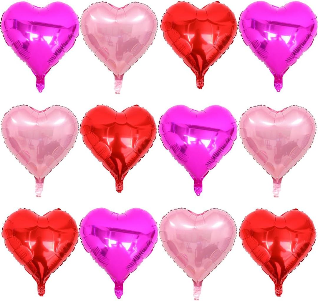 Mothers Day Balloons Pack of 12 Pack - Red Heart Balloon Rose Red Balloon Pink Balloon Heart Shaped Balloons for Mothers Day Valentines Day Wedding Anniversary Party Decorations