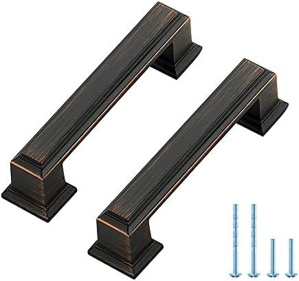 Ravinte Hardware 5 Pack Oil Rubbed Bronze Cabinet Pulls, 3 Inch (76mm) Hole Center Zinc Alloy Drawer Handles for Kitchen Cabinets, Cupboards, Dressers, Square Solid Metal Hardware