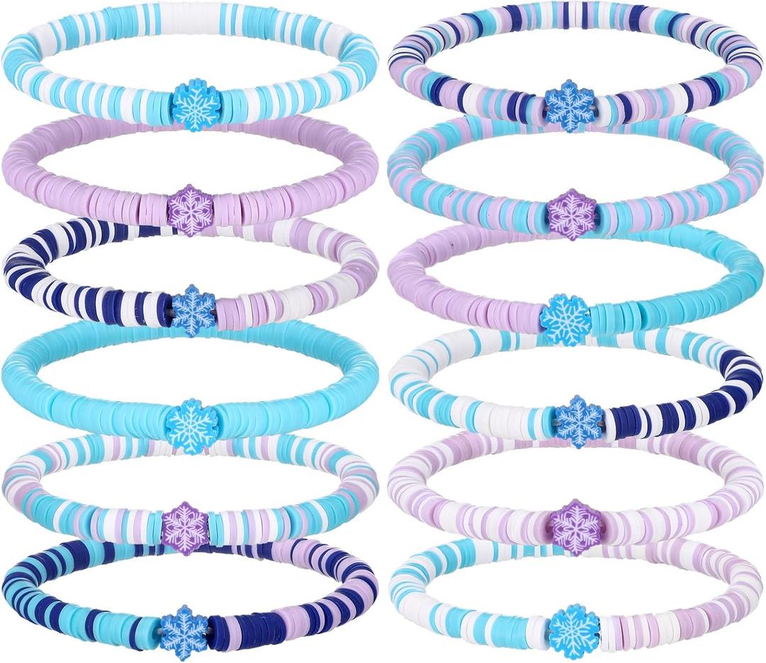 Huquary Snowflake Bracelets Snowflake Birthday Party Favors Supplies Stretch Adjustable Clay Bracelets Blue Purple Friendship Bracelet for Birthday Gifts Goodie Bag Decoration