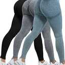 CHRLEISURE 3 Piece Workout Leggings Sets for Women, Gym Scrunch Butt Butt Lifting Seamless Leggings ( DGray, Blue, S)