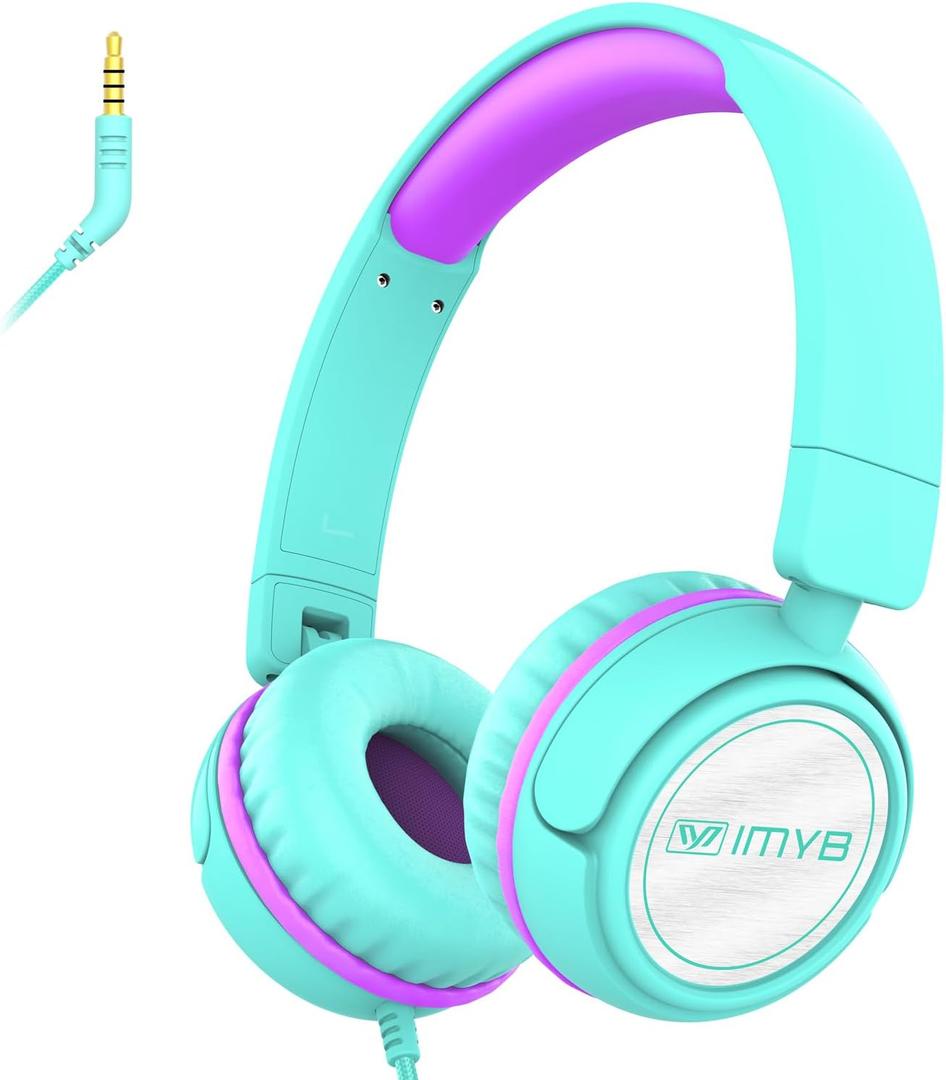 IMYB V1 Kids Headphones, Wired Stereo Foldable Tangle-Free 3.5mm Adjustable On-Ear Headphones for Kids for School/Toddlers/Childrens/Teens/Boys/Girls/Ipad/Tablet/Kindle/Phones/Travel/Plane (Green-RV)