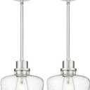 Emak Modern Brushed Nickel Pendant Lights Kitchen Island, 2 Pack 8 Inch Seeded Glass Pendant Light Fixtures for Kitchen Island, Bathroom, Bedroom, Dining Room, PL122-BN-2PK
