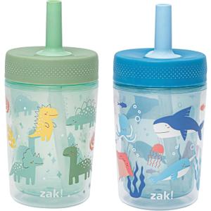 Zak Designs Capri Toddler Tumblers For Travel or At Home, 9oz 2-Pack Double Wall Plastic Sippy Cups With Leak-Proof Design is Perfect For Kids (Dino Buddies, Bubble Bay)
