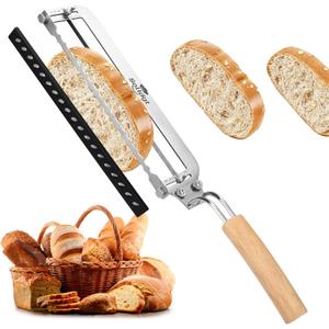 Adjustable Bread Slicer for Homemade Bread - Upgrade Manual Sourdough Bread Knife with Thickness Guide, Bread Bow Cutter with Serrated Stainless Blade for Baguettes, Gift for Baker, Ambidextrous Use
