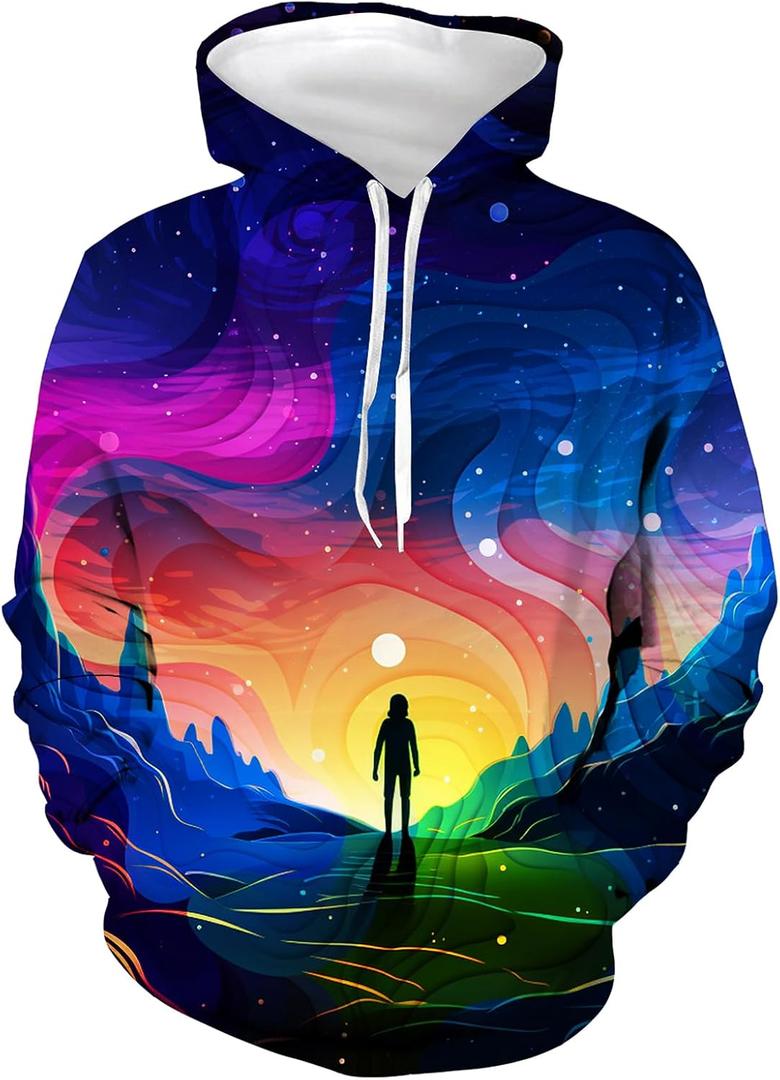 Unisex 3D Galaxy Hoodie Novelty Hooded Sweatshirt Colorful Graphic Long Sleeve Hoodies with Big Pockets (M)