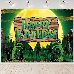 Zombie Birthday Backdrop Halloween Creepy Graveyard Big Moon Banner Kids Party Decorations Scary Event Photo Booth Props 95"x60" 