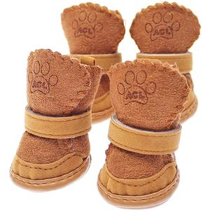 Puppy Snow Booties for Small Dogs, Chihuahua Booties for Winter, Tiny Cat Booties, Cat Shoes for Cold Weather Brown Label 2 (Label 2: Recommend Weight: 3.3-5.5 lbs (1.5-2.5kg))