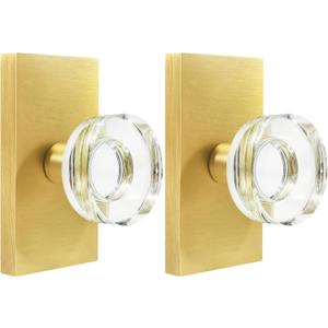 2 Pack Gold Glass Dummy Door Knob Interior, Satin Brass Crystal Dummy Door Knobs Door Handles