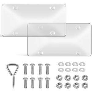 Bubble License Plate Cover 2 Pack, Clear License Plate Protector 12.24 * 6.22 Universal, Plate Cover for Car Transparent Colorless Plastic, Car Plate Cover Front/Rear with Screw Washer Nut