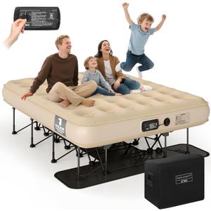Simpli Comfy Queen EZ Bed Self-Inflating Air Mattress with Built-in Frame | with Built-in Pump and Wheeled Case, Blow Up Inflatable Rolling Air Bed on Wheels, 700lb