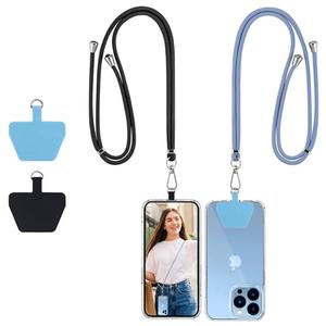 CACOE Phone Lanyard-2 PCS Adjustable Neck Strap,Universal Crossbody Multifuctional Cell Phone Lanyards Compatible with Most Smartphones(Black+Light Blue)
