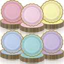 96 Pcs Pastel Paper Plates 9 Inch Gradient Scalloped Paper Disposable Dinner Dessert Plates for Easter Birthday Wedding Bridal Party Supplies, 6 Colors