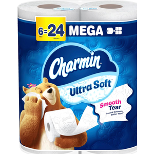 Charmin Ultra Soft Toilet Paper 6 Mega Rolls = 24 Regular Rolls, Pack of 4