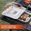 5-in-1 Grill Prep Tray and Carry System, Outdoor Grilling Prep & Serve BBQ Food Tray Accessories, Stainless Steel Meat Marinating Container with Lid & Cutting Board, Metal Cooked Meat Platter