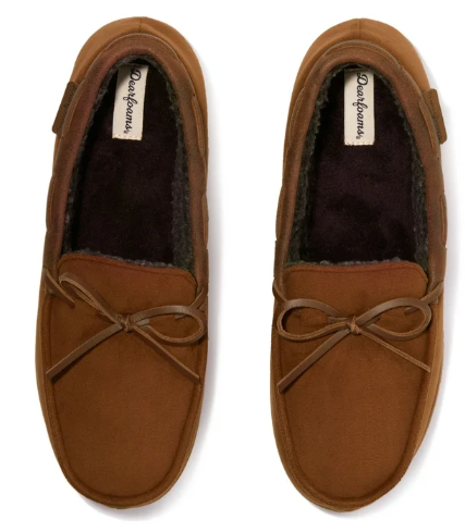 Men's Moccasin Slippers Memory Foam Warm Plush House Slippers, Indoor Outdoor Comfortable Winter House Shoes, Size 13-14