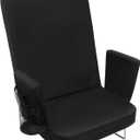 TOPSKY Stadium Seat with Back Support, Comfortable Padded Cushion, Folding Bleacher Seat with Metal Hook, Shoulder Strap, Carry Handle, Cup Holder (Black, 1 Pack)