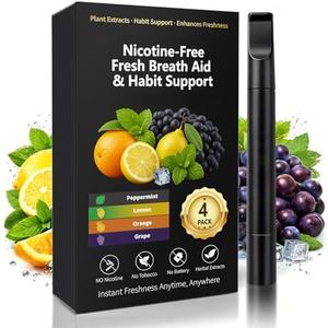 Natural Herbal Air Stick, Smokeless Inhaler, Non-Electric Aromatherapy Air Inhaler for Men Women (Black-4 Pack)
