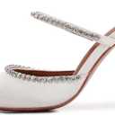 Vertundy Women's Mule Heels Rhinestones Strappy Stiletto Slide Pumps Slip On Sexy High Heels Sandals Closed Pointed Toe Backless Dressy Wedding Party Summer Shoes (White)