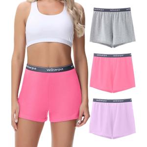 wirarpa Women's Cotton Sleep Shorts Comfywear Lounge Pajama Shorts 3 Pack (Medium, Heather Gray/Red/Light Purple)