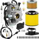 TRX350 Carburetor Kit Compatible with Rancher 350 2000-2006 TRX350TM TRX350TE TRX350ES TRX350FE Fourtrax 300 TRX300 Foreman ATV 4 Wheeler Replacement Parts with Oil Air Filter (Male Plug)