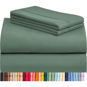 LuxClub 4 PC Queen Sheet Set, Breathable Luxury Bed Sheets, Deep Pockets 18" Wrinkle Free Cooling Sheets Machine Washable Hotel Bedding Silky Soft - Tree Moss Green, Queen