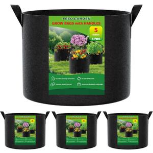 FEED GARDEN 5 Gallon Grow Bags 4 Pack – 300G Non-Woven Thickened Fabric Plant Pots with Reinforced Handles, Breathable Drainage Planters for Vegetables, Flowers & Herbs Indoor Outdoor