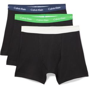 Calvin Klein Men's Cotton Stretch 3-Pack Boxer Brief (Large, Black Bodies W/ Blue Shadow, Supreme Green, Chalk Wbs)