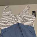 Blooming Jelly Women One Piece Swim Dress Tummy Control Swimsuits Slimming Mesh Sheer Sarong Wraps Bathing Suit (XX-Large, Blue Stripes)