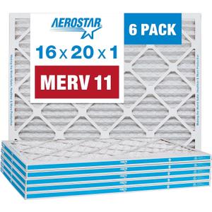 Aerostar 16x20x1 MERV 11 - 6 Count - Pleated HVAC, Furnace & Air Conditioner Filters - Removes Dust, Cold & Flu Germs, Lint, Mold, Pet Dander, Allergy-Causing Pollen, Smog & Smoke (15.8" x 19.8" x 0.8")